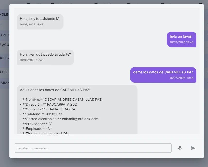 Chat e integración con inteligencia artificial de Creativa